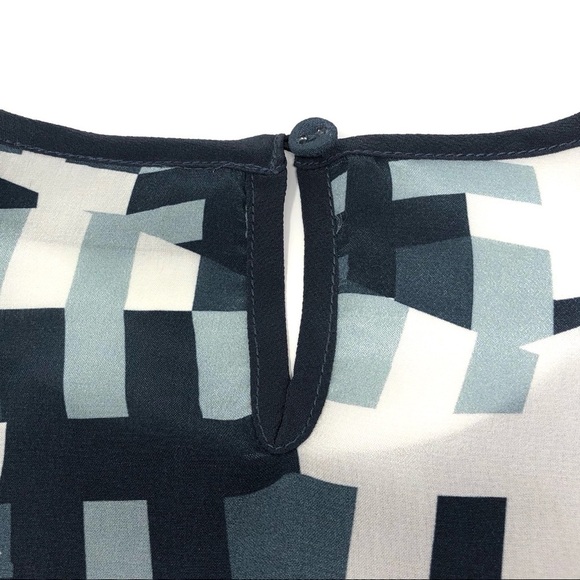 🌺 Vida 100% Silk Color Block Print Short Sleeve Boxy Short Sleeve Blouse Size S - Picture 6 of 10